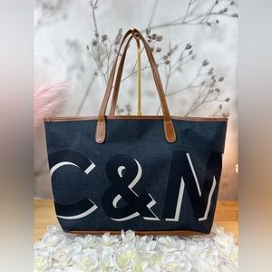 Barrington Large Navy Canvas Tote with Brown Leather Trim